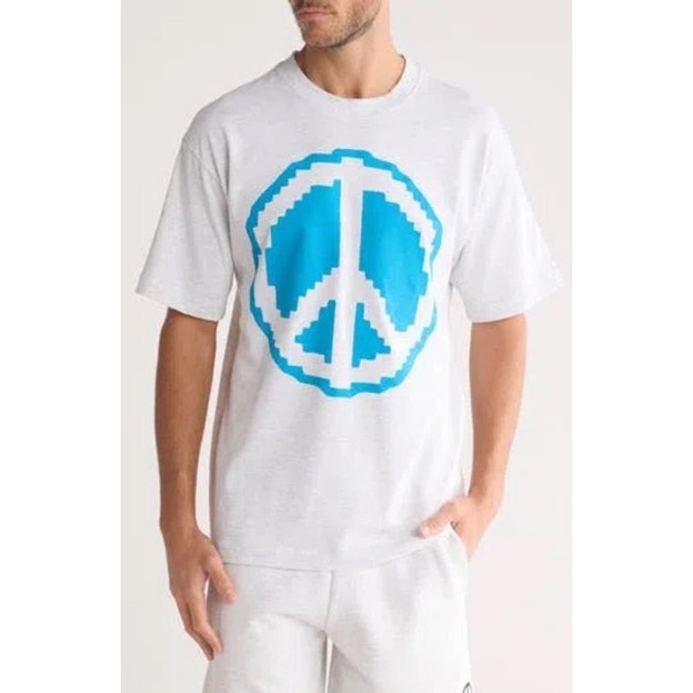 Market Pixel Peace Sign Graphic‎ Tee Crew Neck Short Sleeve T-Shirt Size Small